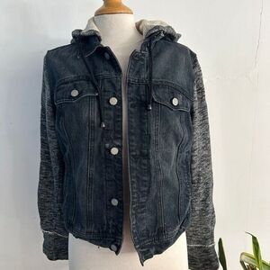 Black Rivet Dark Denim Jacket with Heathered Sleeves